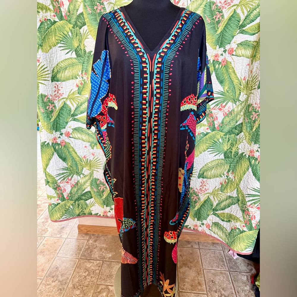 FREE SIZE Colorful V-Neck SOFT n SILKY Kaftan Dress